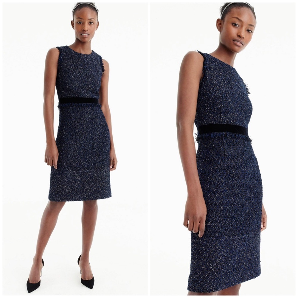 J Crew Blue Sparkle Tweed Holiday Dress